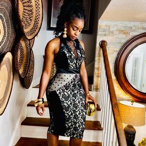 Elegant Black and Cream Lace Dress